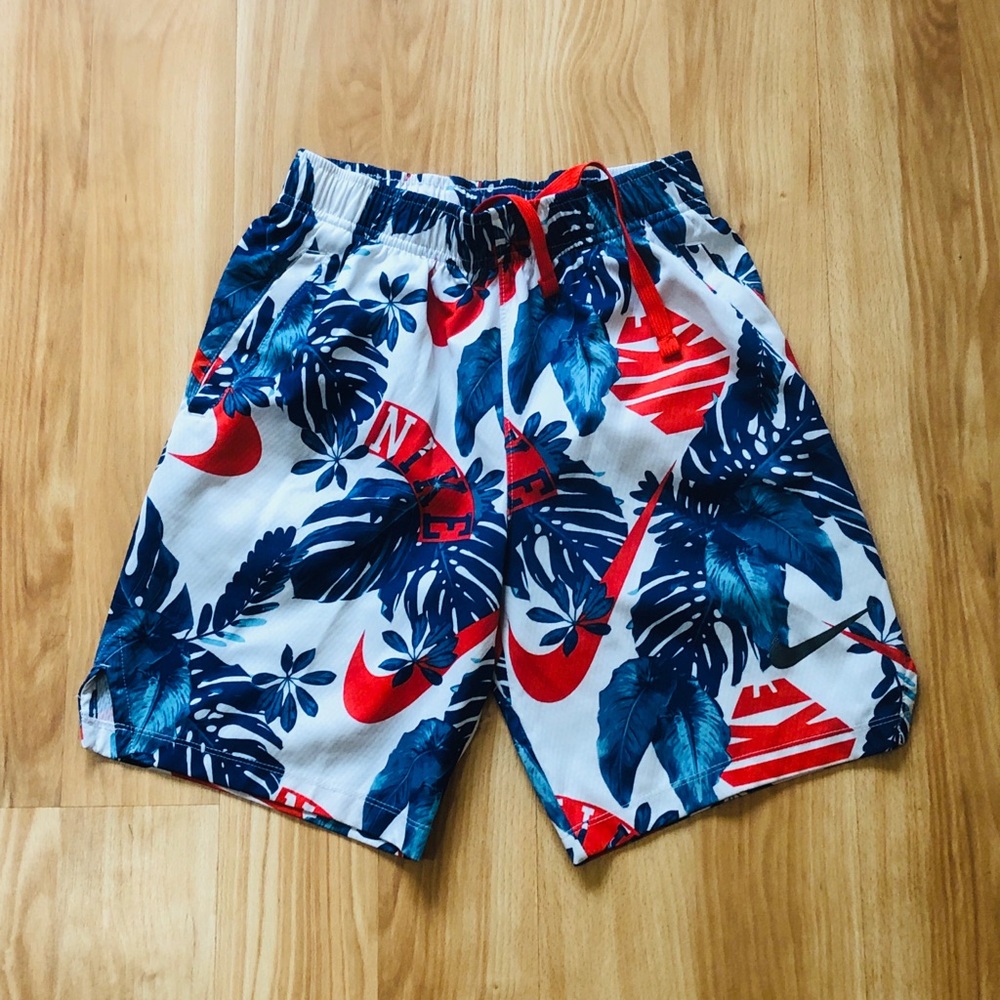 Nike Kid's Tropical Print Swim Shorts - Blue & Red